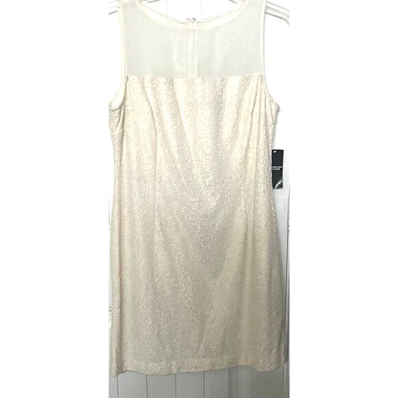 AMERICAN LIVING SLEEVELESS A-LINE MIDI DRESS, WOMENS-16-IVORY GOLDTONE LACE, NWT - Picture 7 of 12